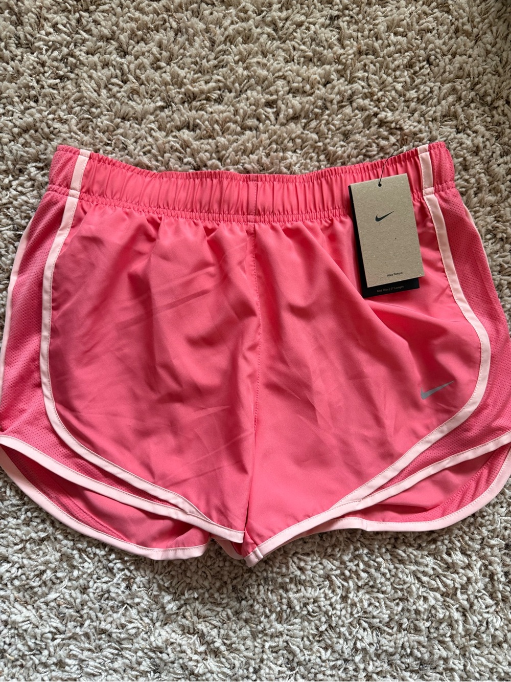 Nike Women's Coral Pink Athletic Running Shorts with Contrast Trim